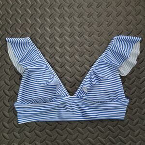 Aerie Blue White Striped Triangle Bikini Top Flutter Strap Swimwear Size Medium